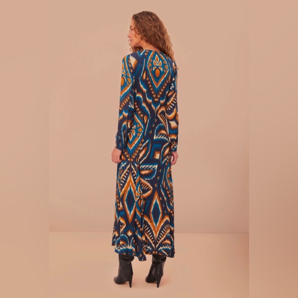 NEW FARM RIO pineapple ikat maxi dress in pineapple ikat blue Size L Large - Picture 3 of 7